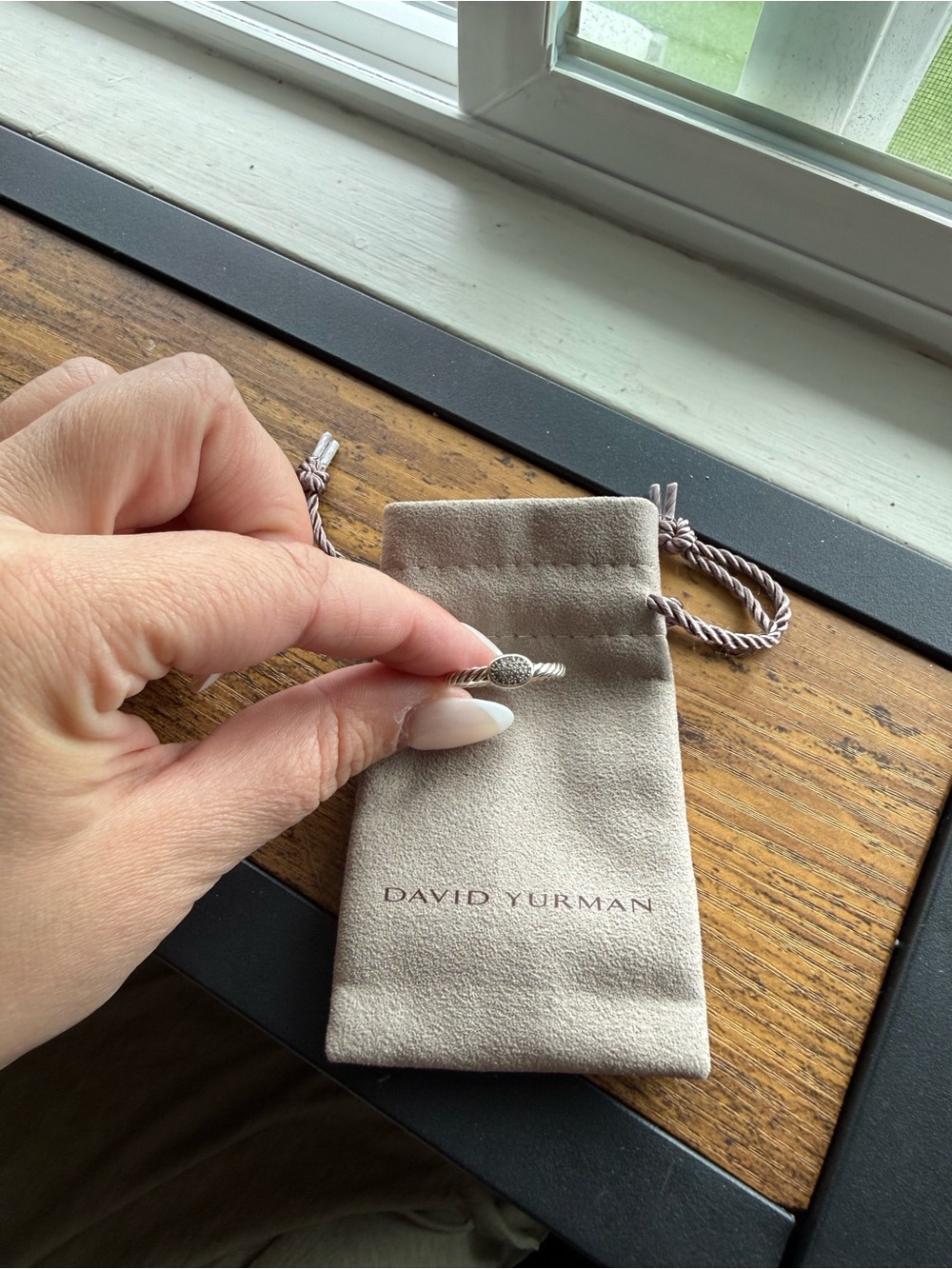 David Yurman Silver Cable Knot Ring with Pavé Center